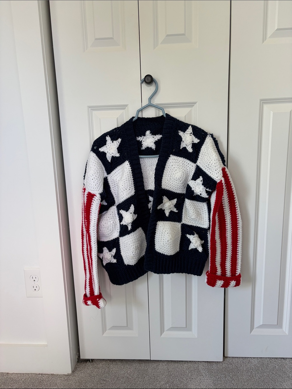 Kids Flag-Inspired Crochet Cardigan Jacket - Red White Blue